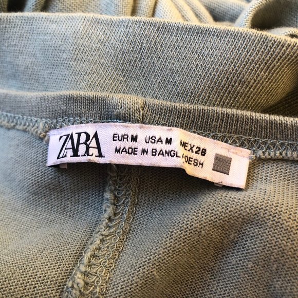 Zara Green T-shirt Tunic Sleeveless Swing Dress Knit Midi Pockets - Picture 13 of 16